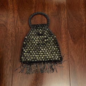 Green beaded evening clutch/wristlet